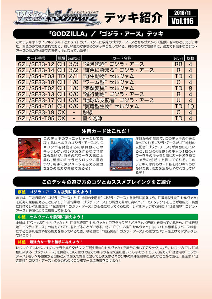 ヴァイスシュヴァルツ GODZILLA トライアルデッキ ゴジラ 12デッキ